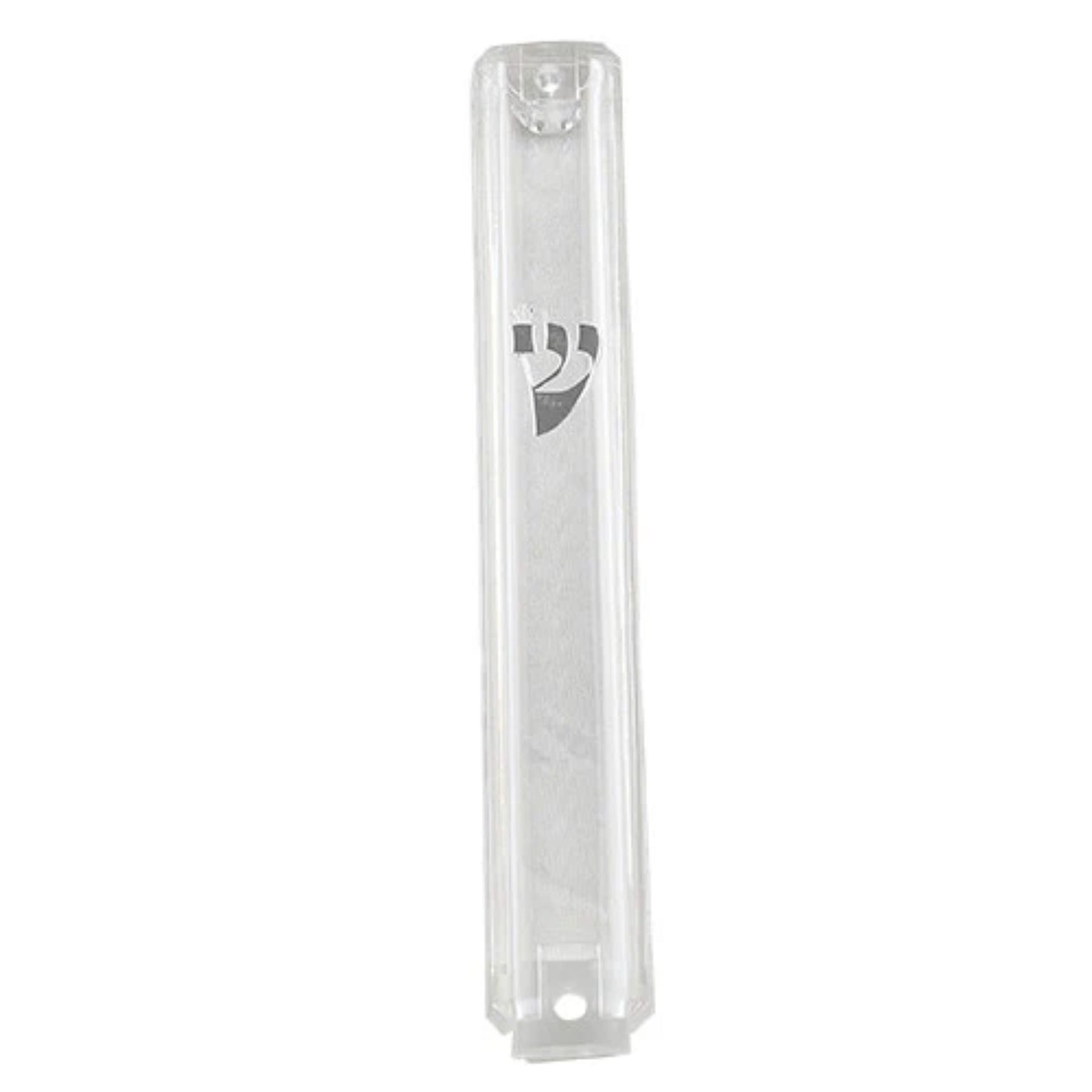 Clear Plastic Mezuzah Case Silver Shin 10cm
