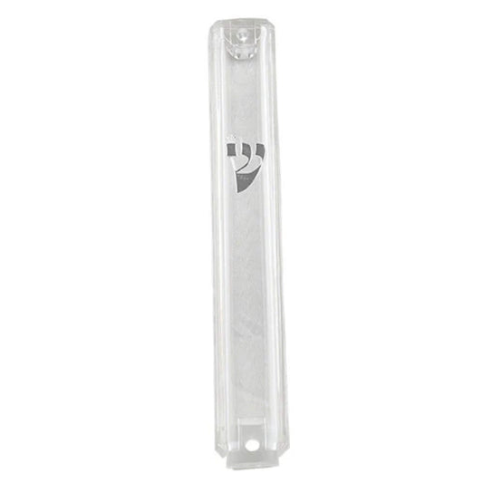 Clear Plastic Mezuzah Case Silver Shin 10cm