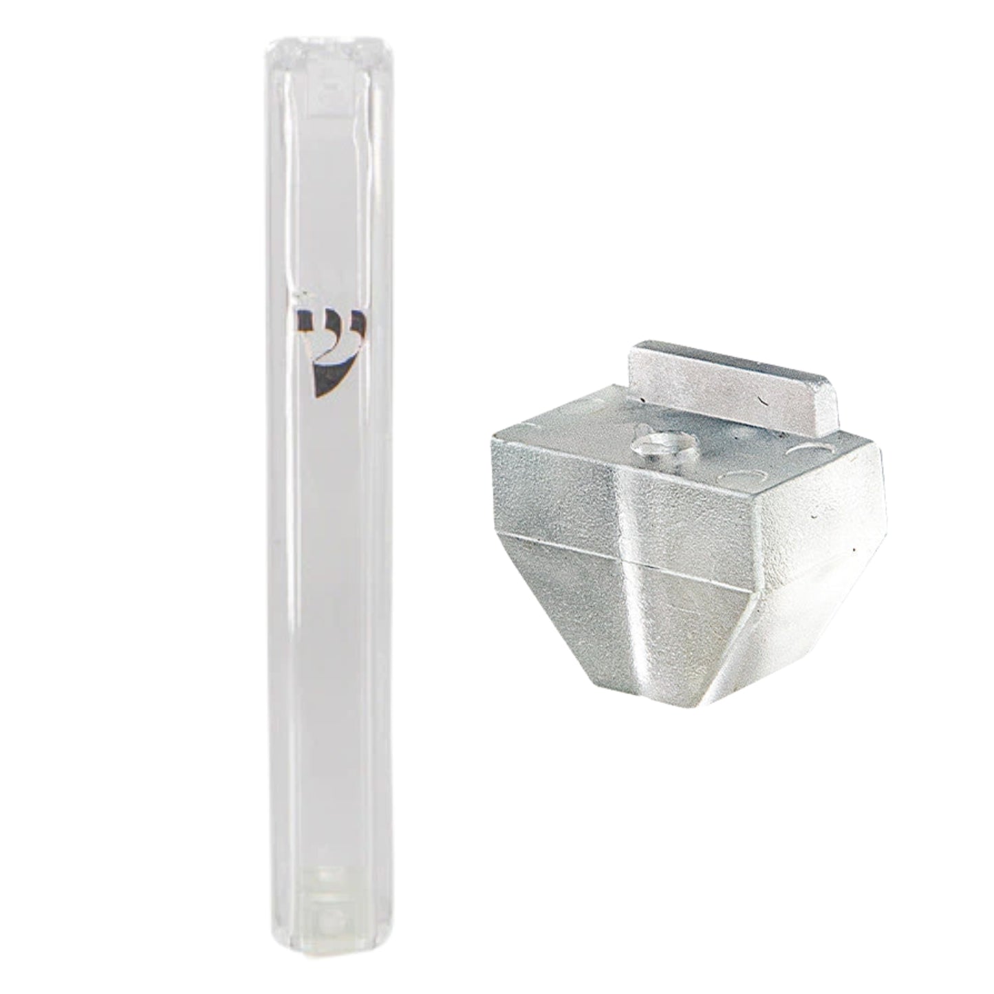 Clear Plastic Mezuzah Case Silver Shin 12cm