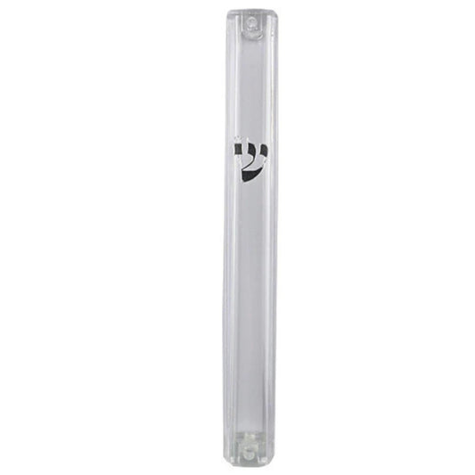 Clear Plastic Mezuzah Case Silver Shin 15cm