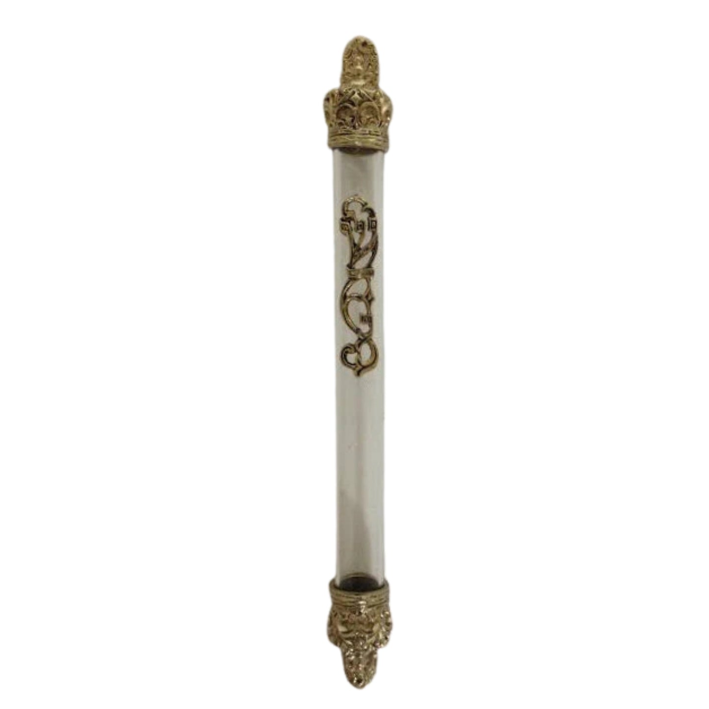 Clear Plastic Tube with Brass Crowns on Ends 15cm