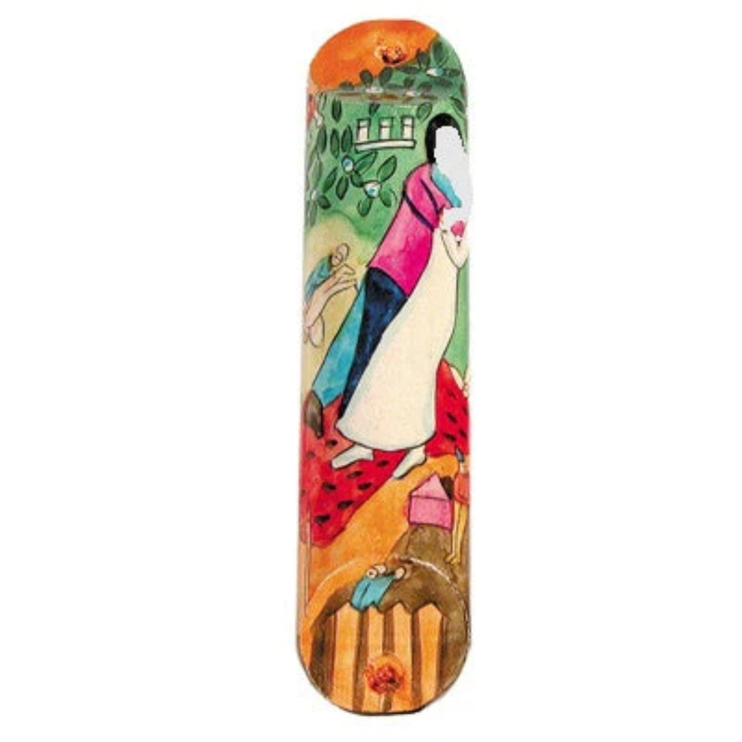 Dancing Large Wooden Mezuzah (Round)