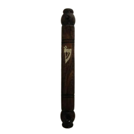 Dark Wood Round Mezuzah Case 12cm