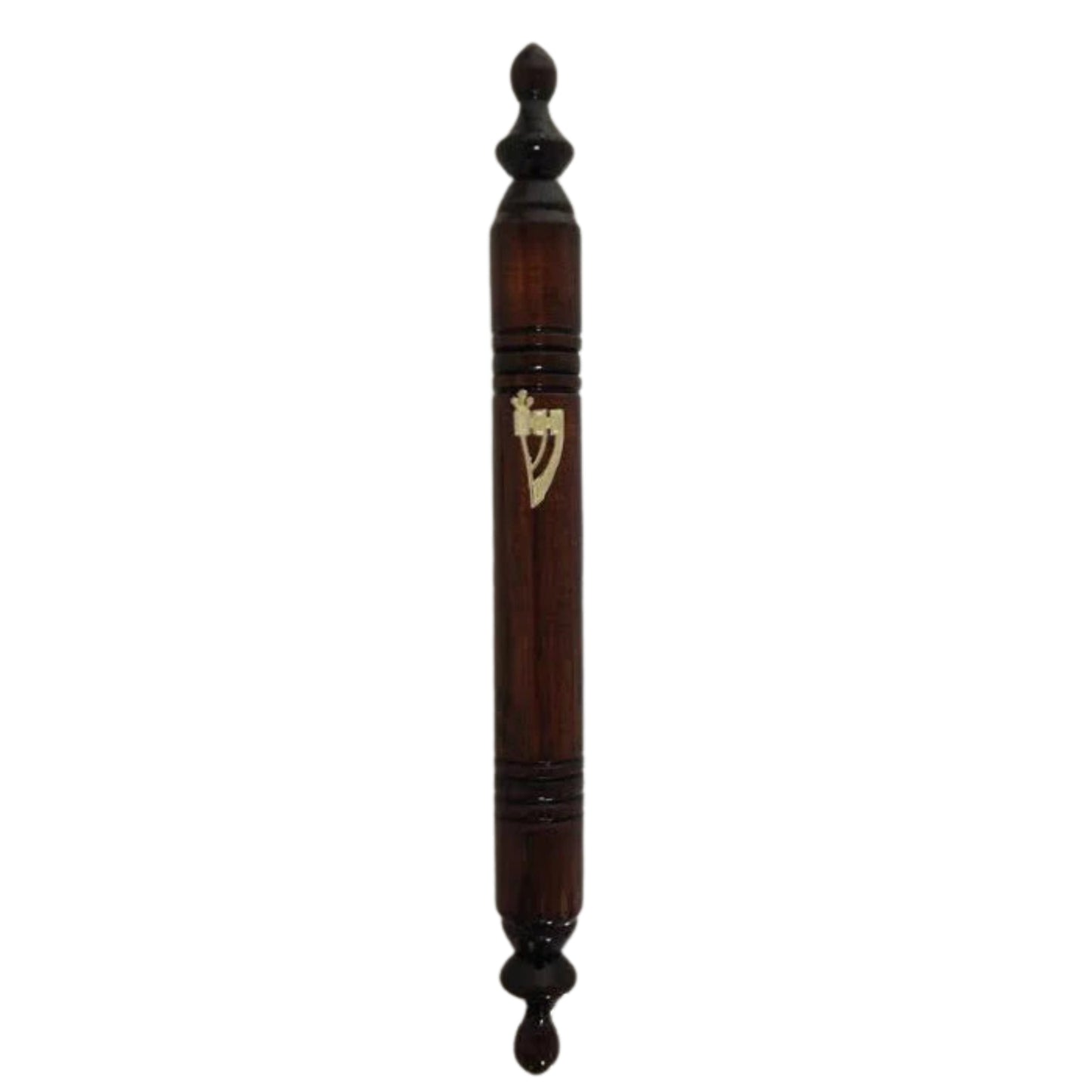 Dark Wood Round Mezuzah Case with Pointed Edges 15cm