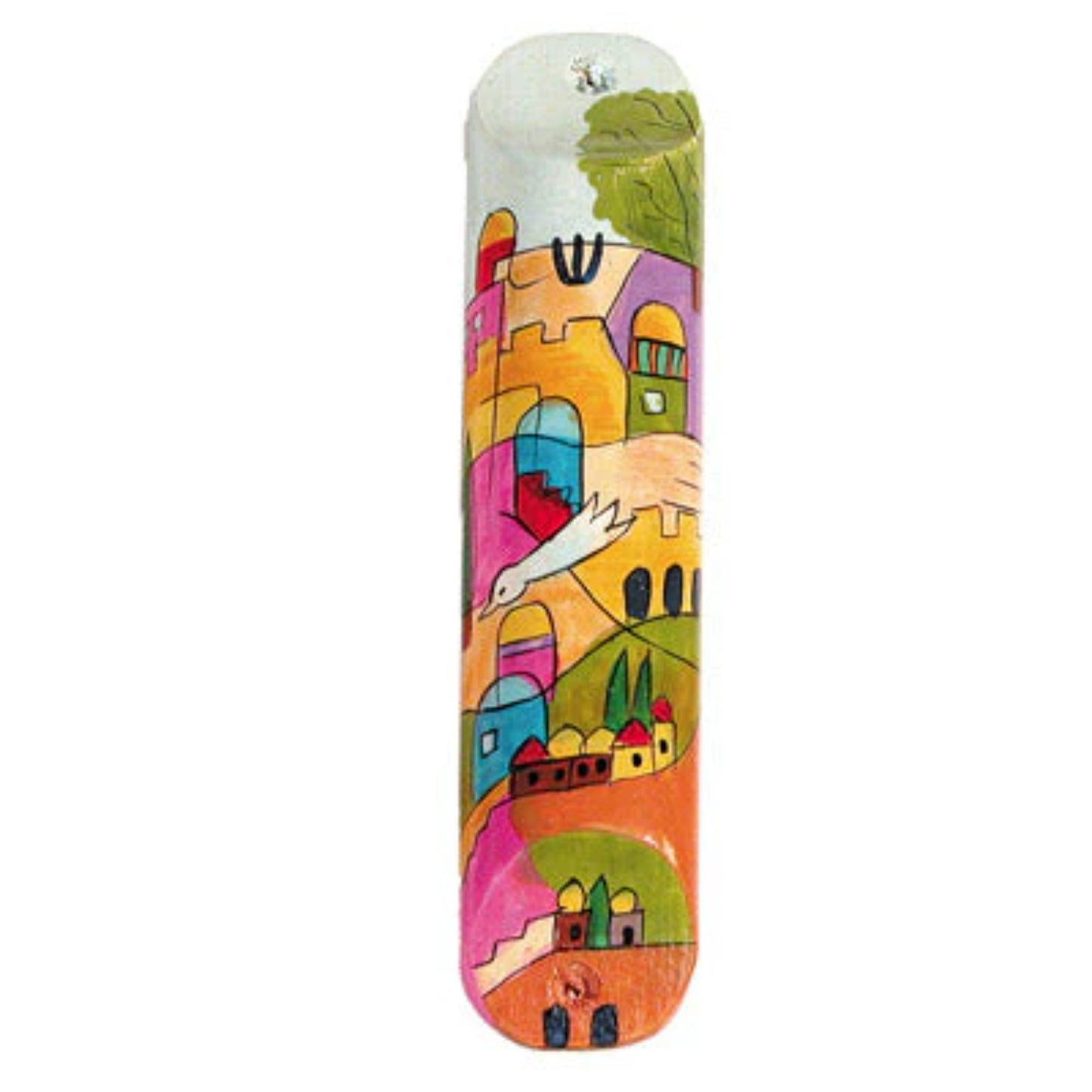 David's Harp Large Wooden Mezuzah (Round)