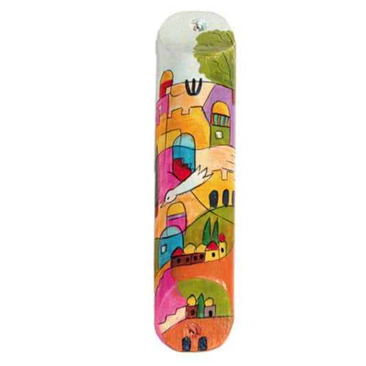 David's Harp Large Wooden Mezuzah (Round)