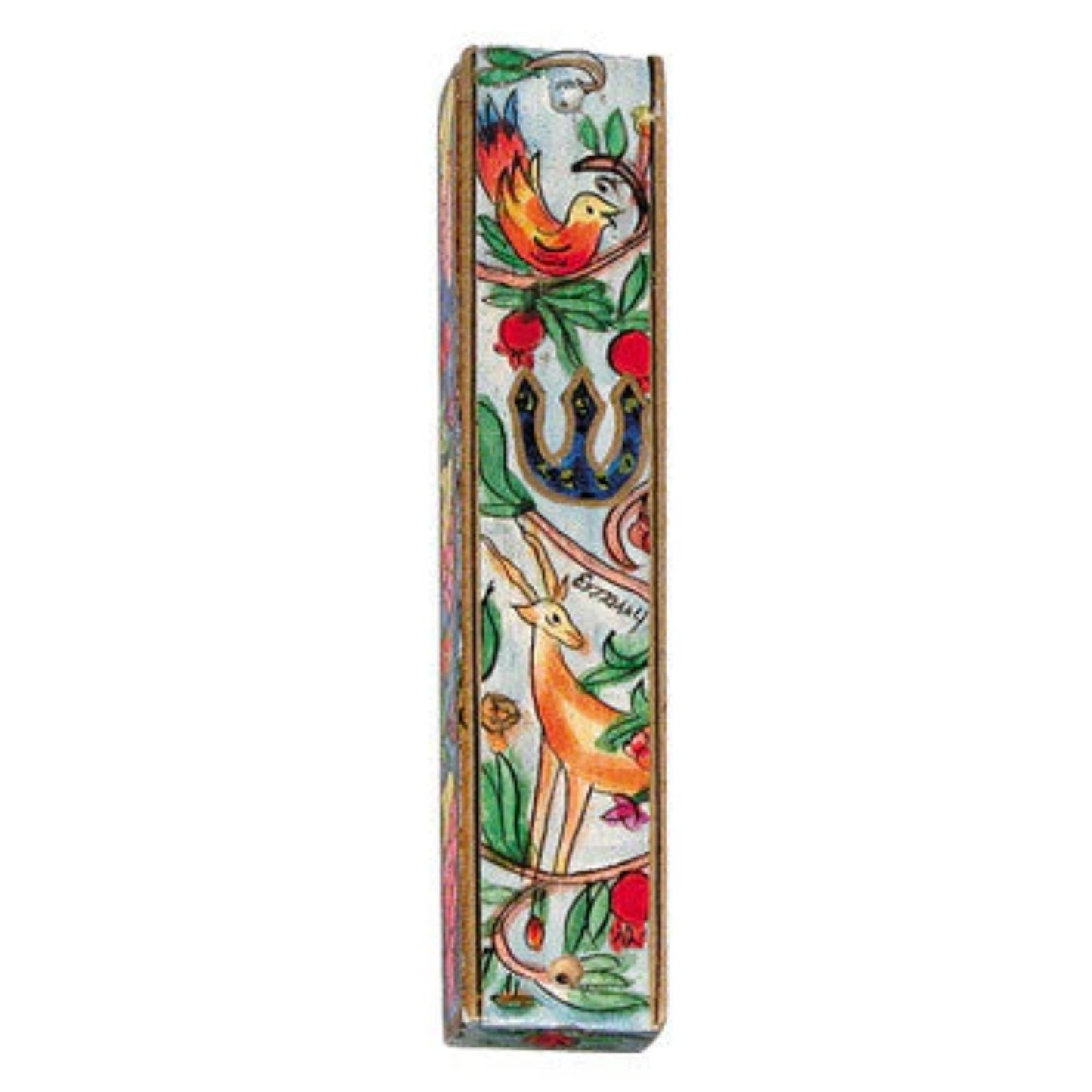 Deer and Bird Large Wooden Mezuzah