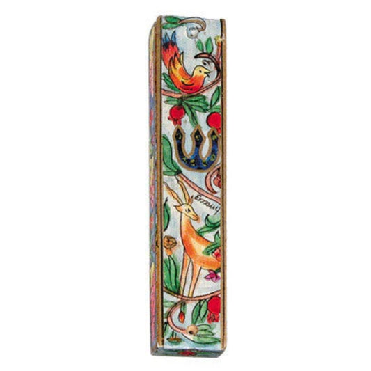 Deer and Bird Large Wooden Mezuzah