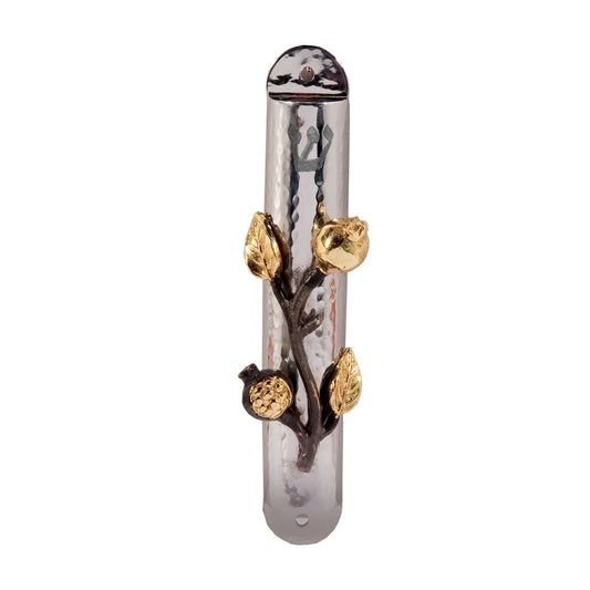 Emanuel Hammered Mezuzah Case 10cm- Pomegranate Branch