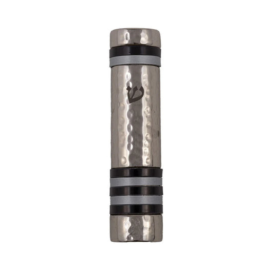 Emanuel Hammered Mezuzah Case w/ Rings--Black