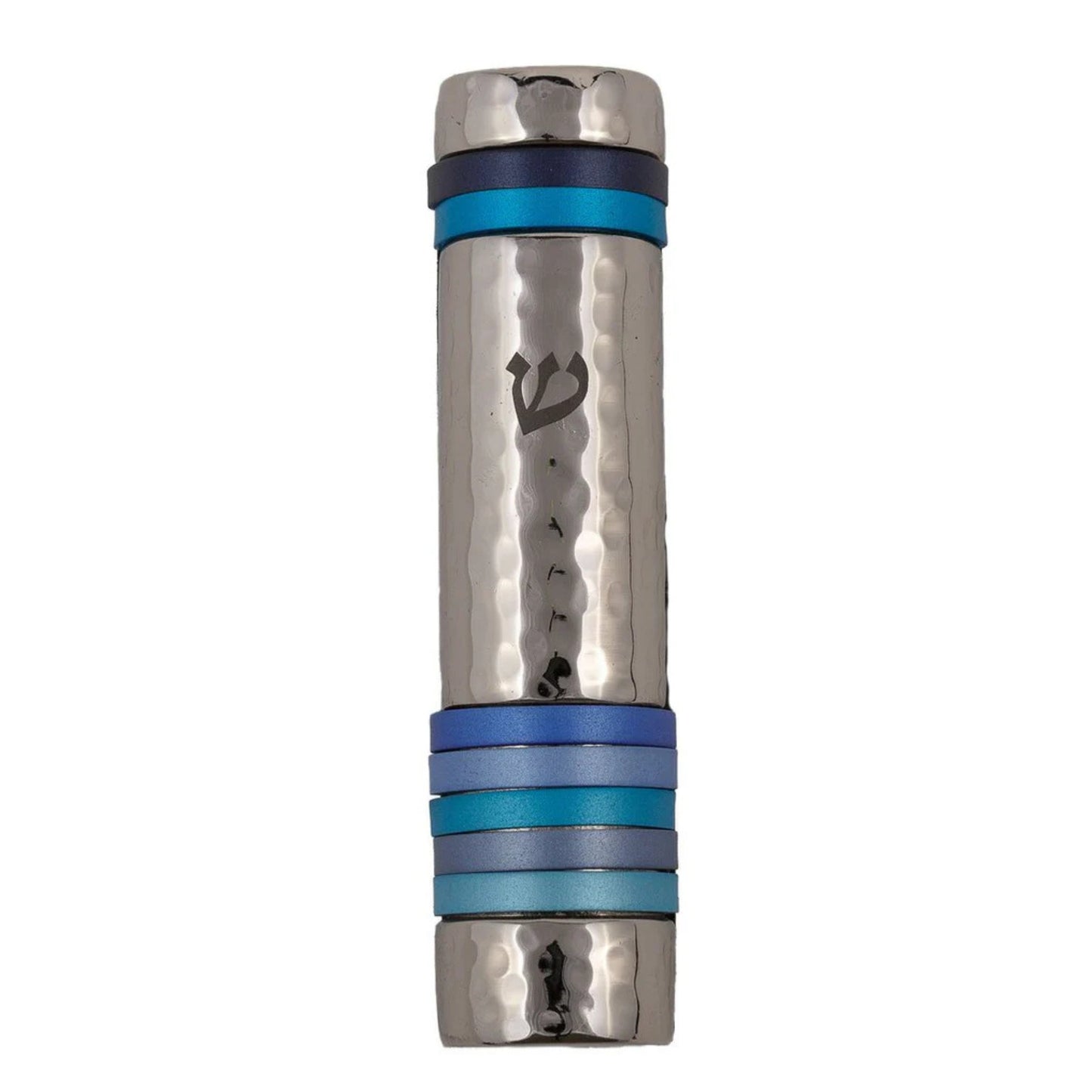Emanuel Hammered Mezuzah Case w/ Rings-Blue