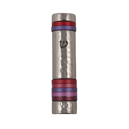 Emanuel Hammered Mezuzah Case w/ Rings-Reds