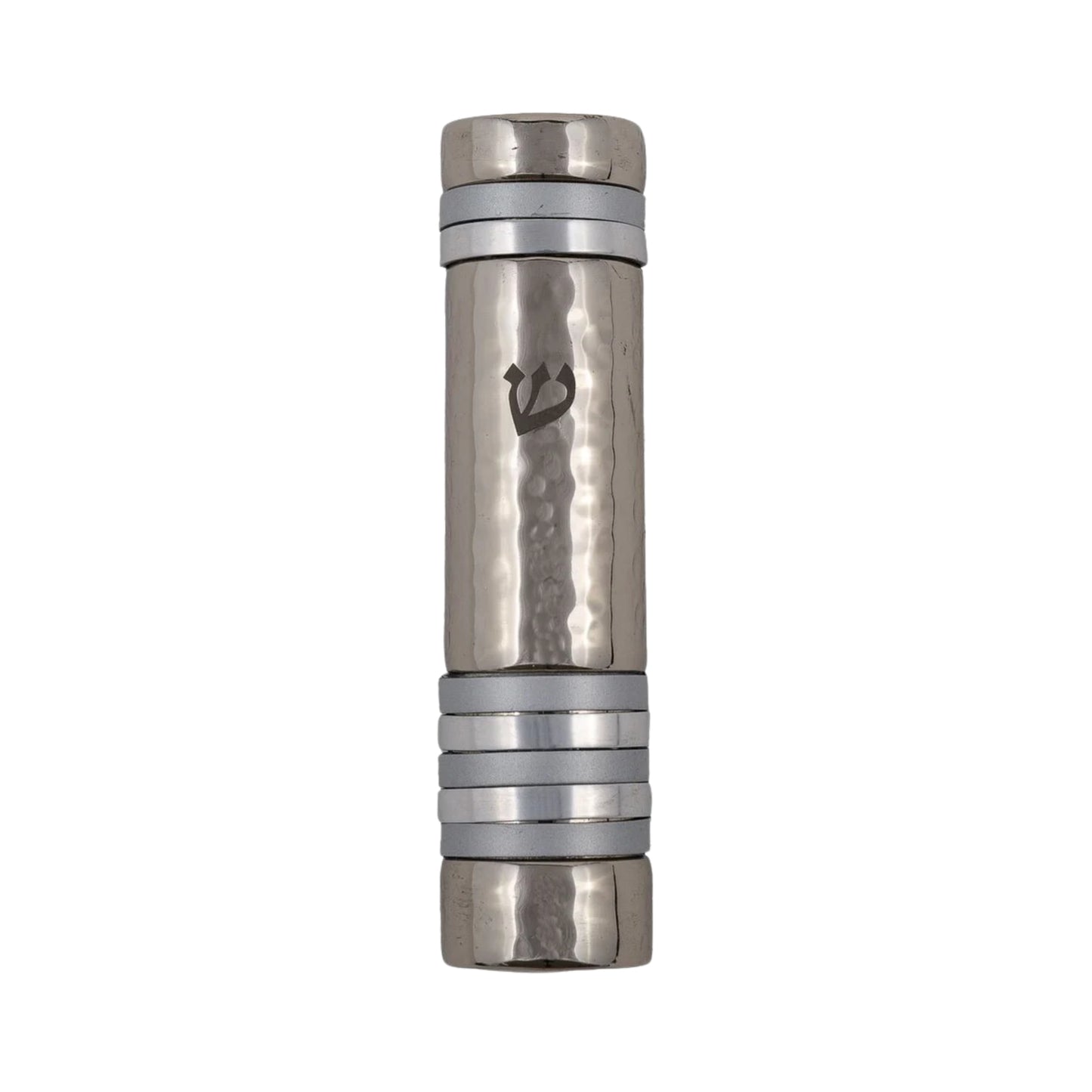 Emanuel Hammered Mezuzah Case w/ Rings-Silver