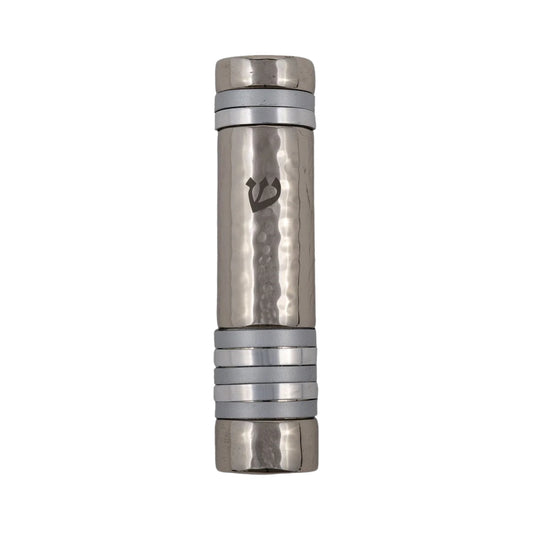 Emanuel Hammered Mezuzah Case w/ Rings-Silver