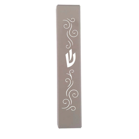 Floral Gray Laser Cut Metal Mezuzah Case 12cm