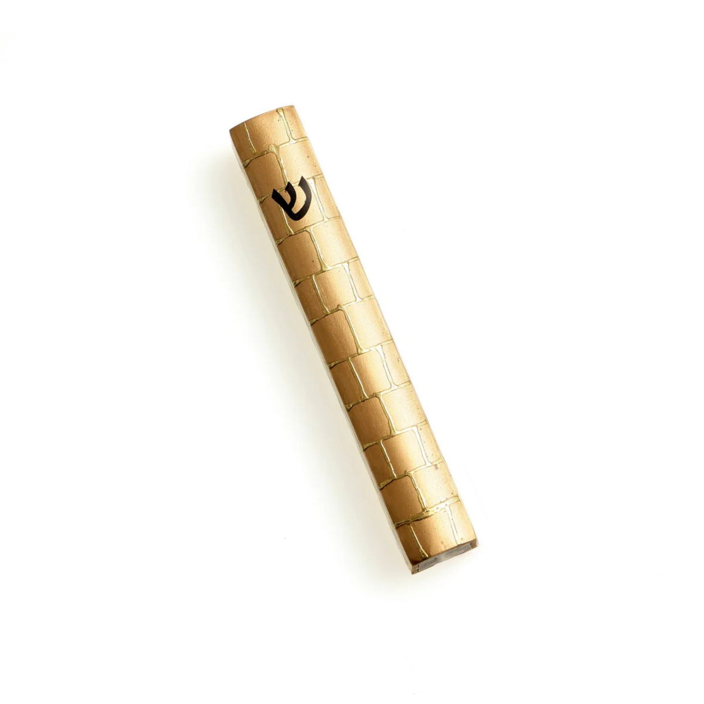 Gold Metal Mezuzah Case 12cm-Jerusalem Stone Design