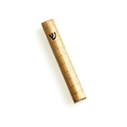 Gold Metal Mezuzah Case 12cm-Jerusalem Stone Design