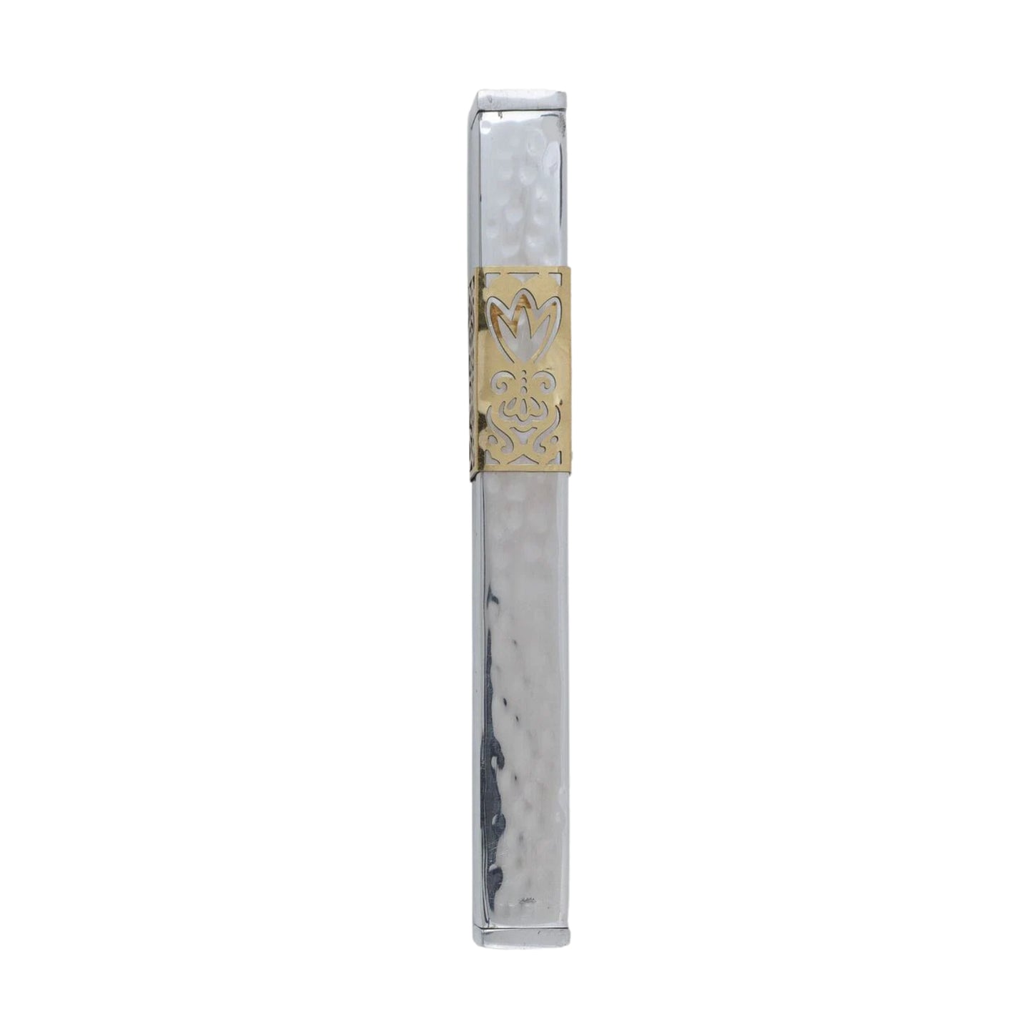 Hammered Emanuel Metal Mezuzah Case w/ Metal cutout-- 12cm