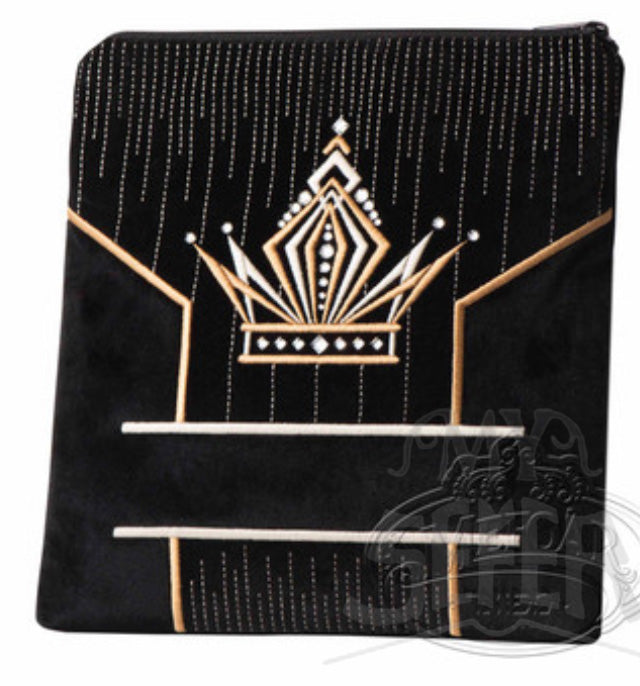 Ultimate Design, Decorative Style Tallis / Tefillin Bag, Black Velvet and Black Shiny Velvet/ Gold Embroidery