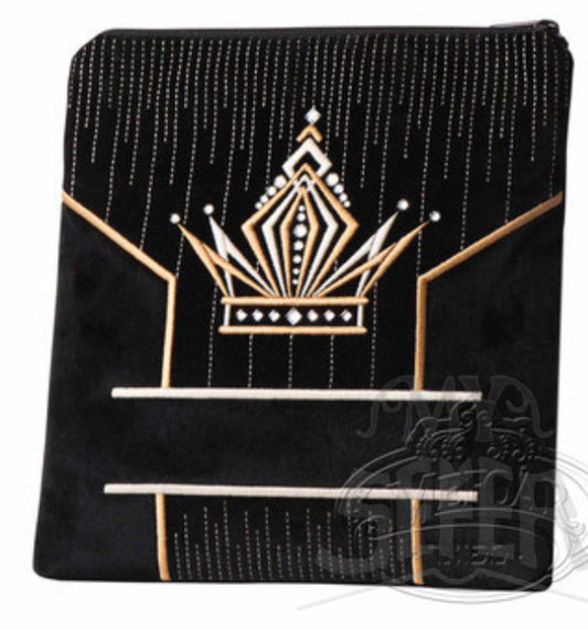 Ultimate Design, Decorative Style Tallis / Tefillin Bag, Black Velvet and Black Shiny Velvet/ Gold Embroidery