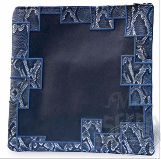 Cubic Design , Decorative Style Tallis / Tefillin Bag, Navy Leather/ Blue Snake Leather