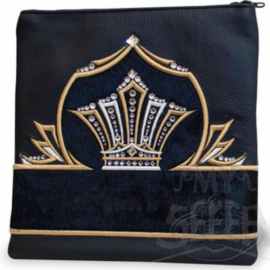 Supreme Nobility, Decorative Style Tallis / Tefillin Bag, Black Leather, Black Fur