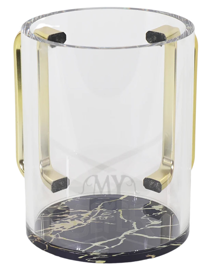 Acrylic Clear Washing Cup - Gold Handle - Black & Gold Marble