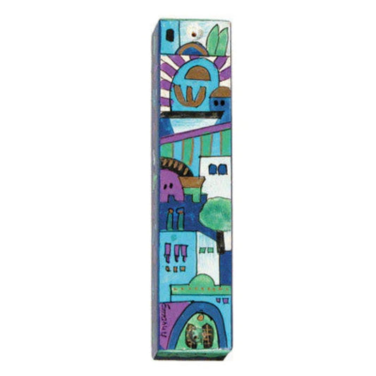 Jerusalem Blue Large Wooden Mezuzah
