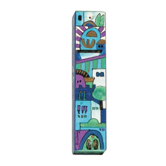 Jerusalem Blue Small Wooden Mezuzah