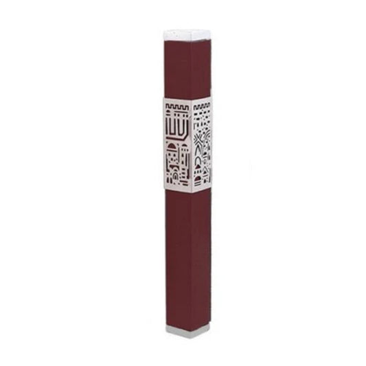 Jerusalem Maroon Emanuel Metal Mezuzah Case w/ Metal cutout-- 12cm