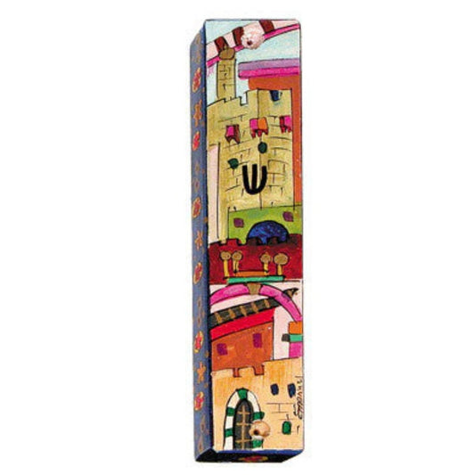 Jerusalem Multicolor Large Wooden Mezuzah