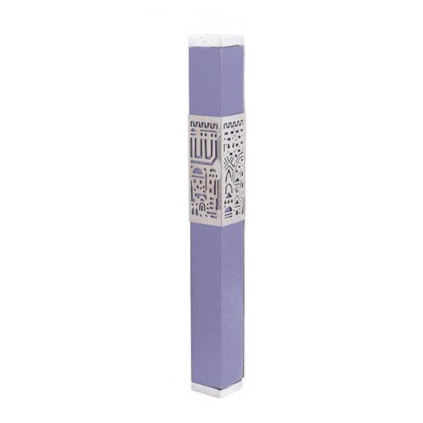 Jerusalem Purple Emanuel Metal Mezuzah Case w/ Metal cutout-- 12cm