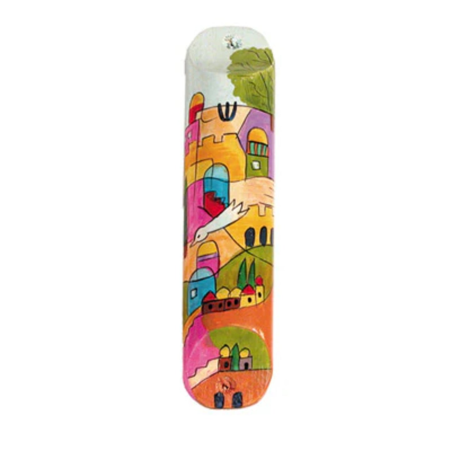 Jerusalem+Doves Small Wooden Mezuzah (Round)