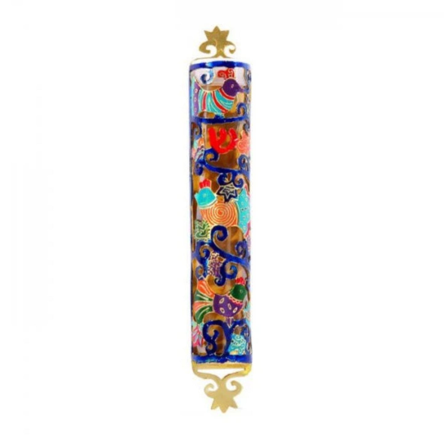 Laser Cut Hand Painted Mezuzah Large Birds Multicolor