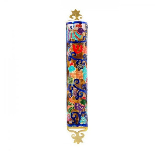 Laser Cut Hand Painted Mezuzah Large Birds Multicolor