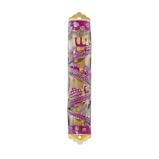 Laser Cut Hand Painted Mezuzah Large Train Maroon