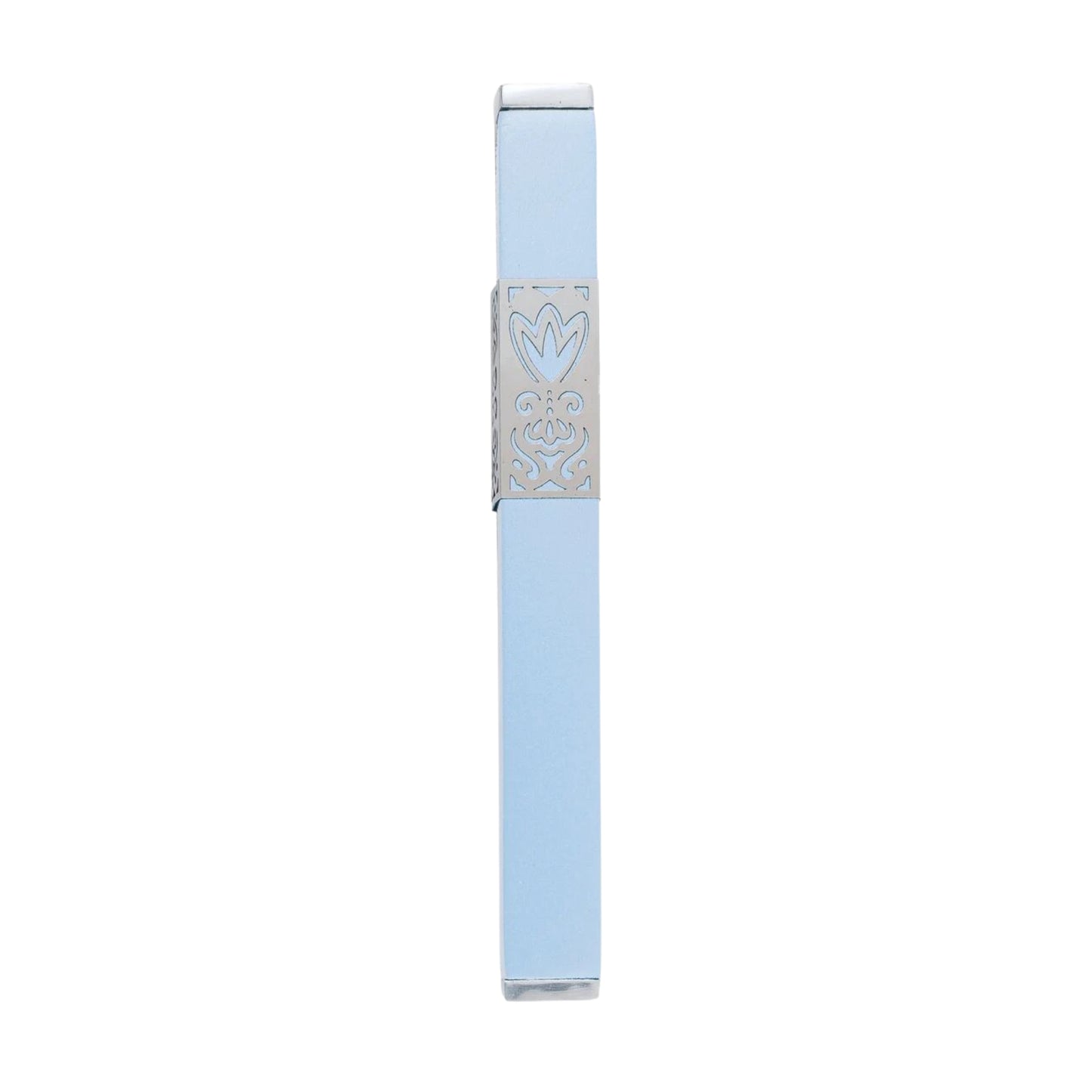 Light Blue Emanuel Metal Mezuzah Case w/ Metal cutout-- 12cm
