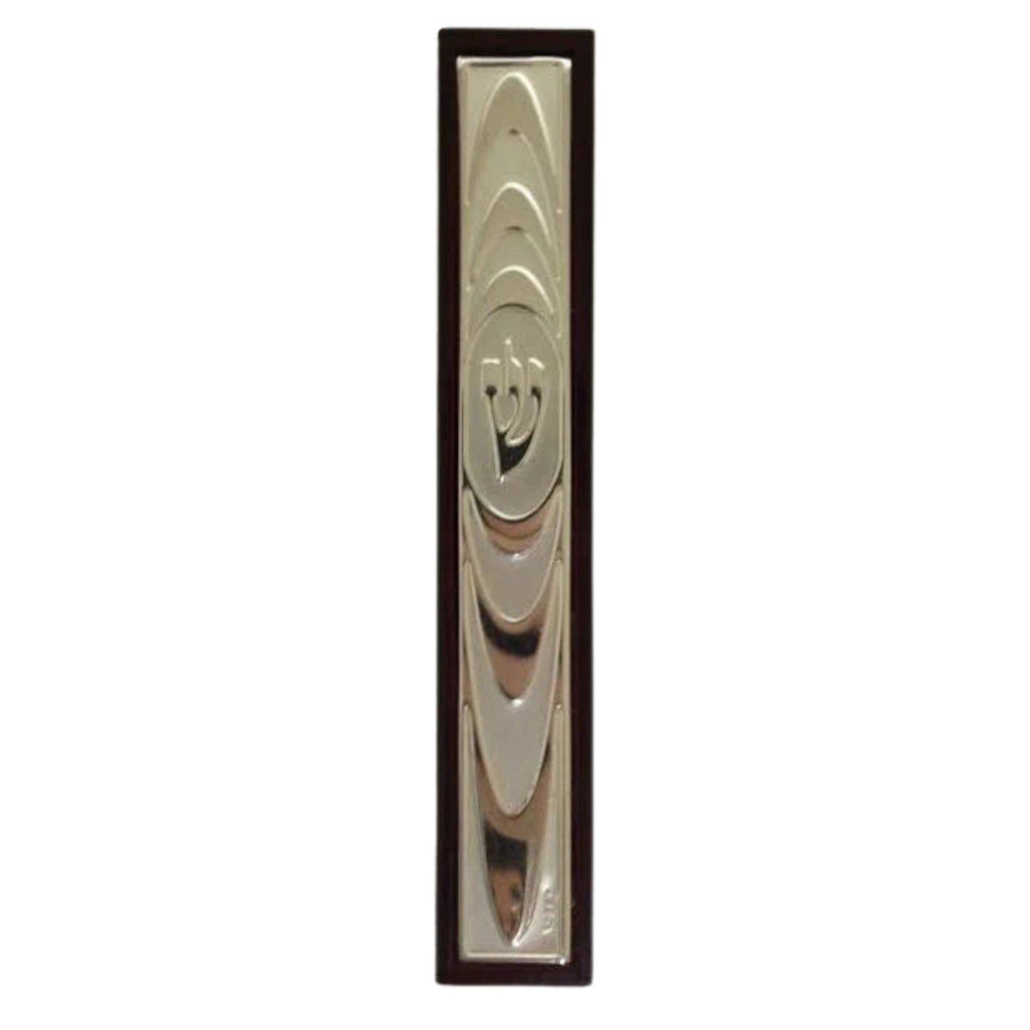 Mahogany 7 Silver Plate Mezuzah Case (ART) 12cm