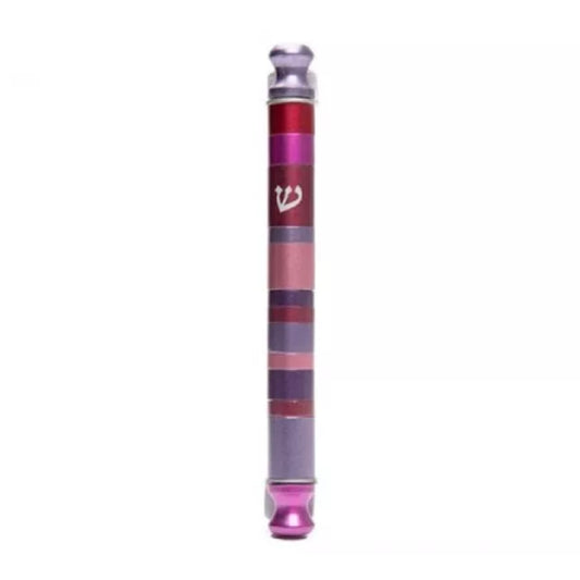 Maroon Anodized Cylinder Mezuzah Case Stripes