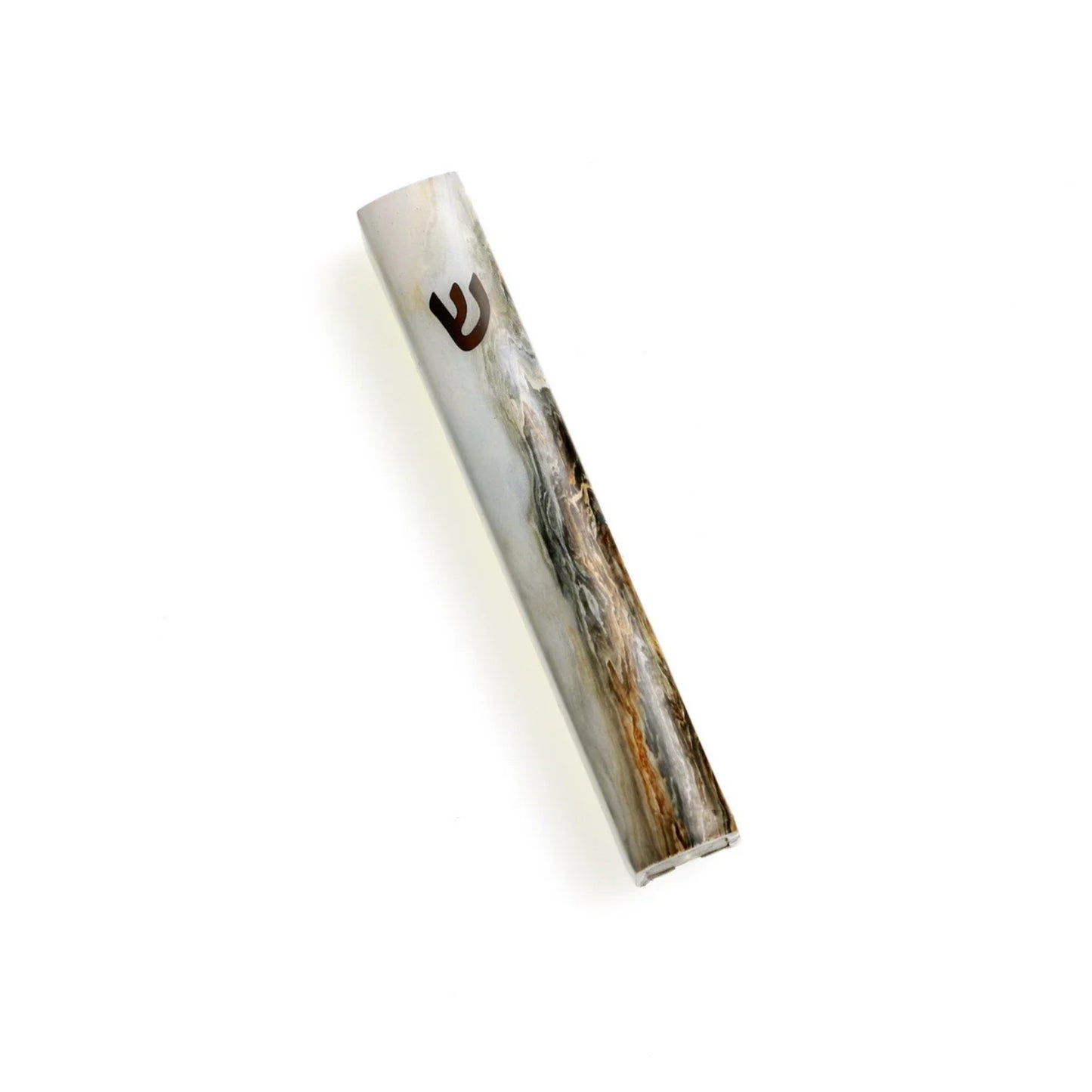 Metal Mezuzah Case 12cm-Gray/Amber Marble Design