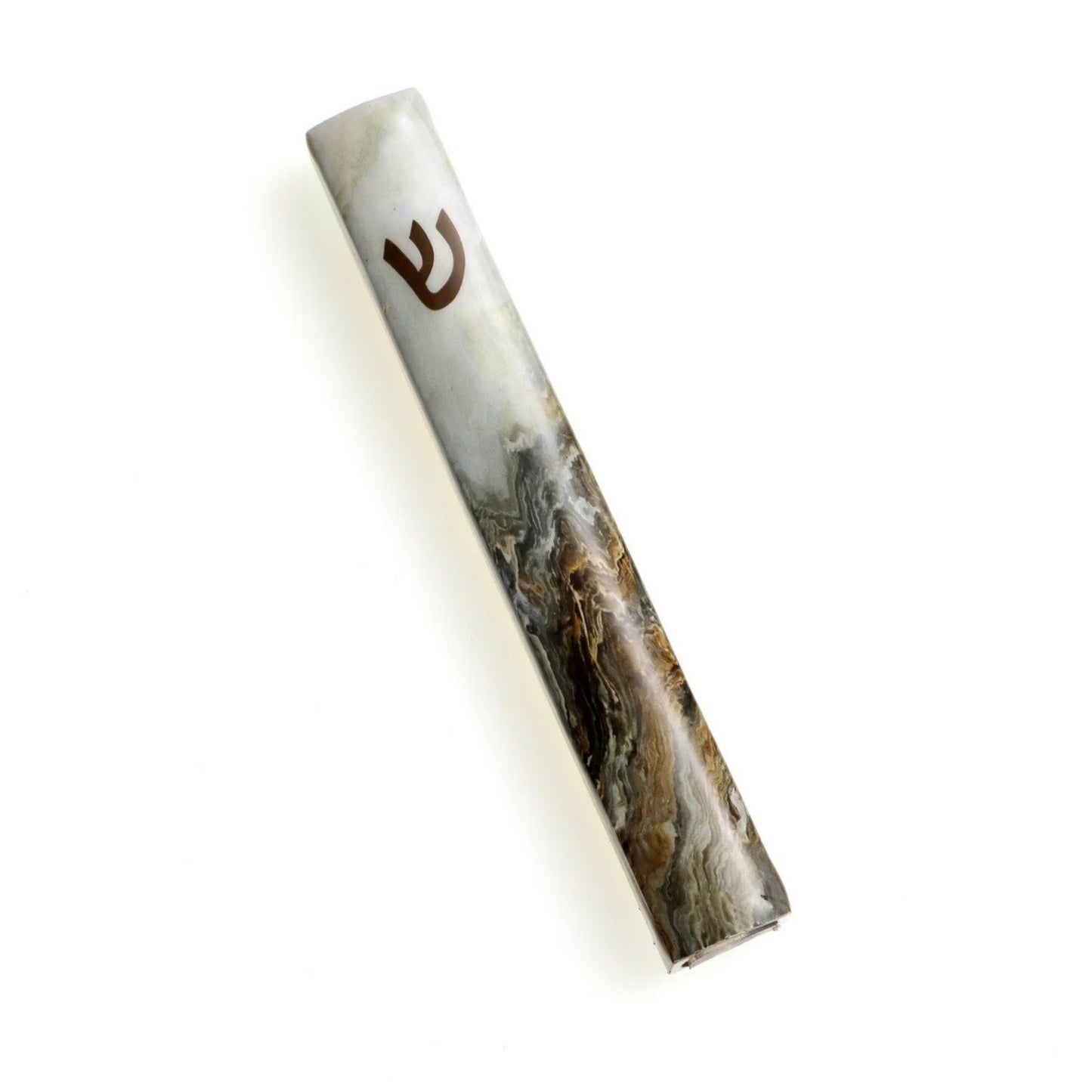 Metal Mezuzah Case 15cm-Gray/Amber Marble Design