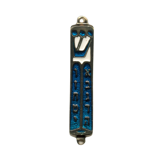 Metal Mezuzah Case Blue Shin/Luchos 7cm