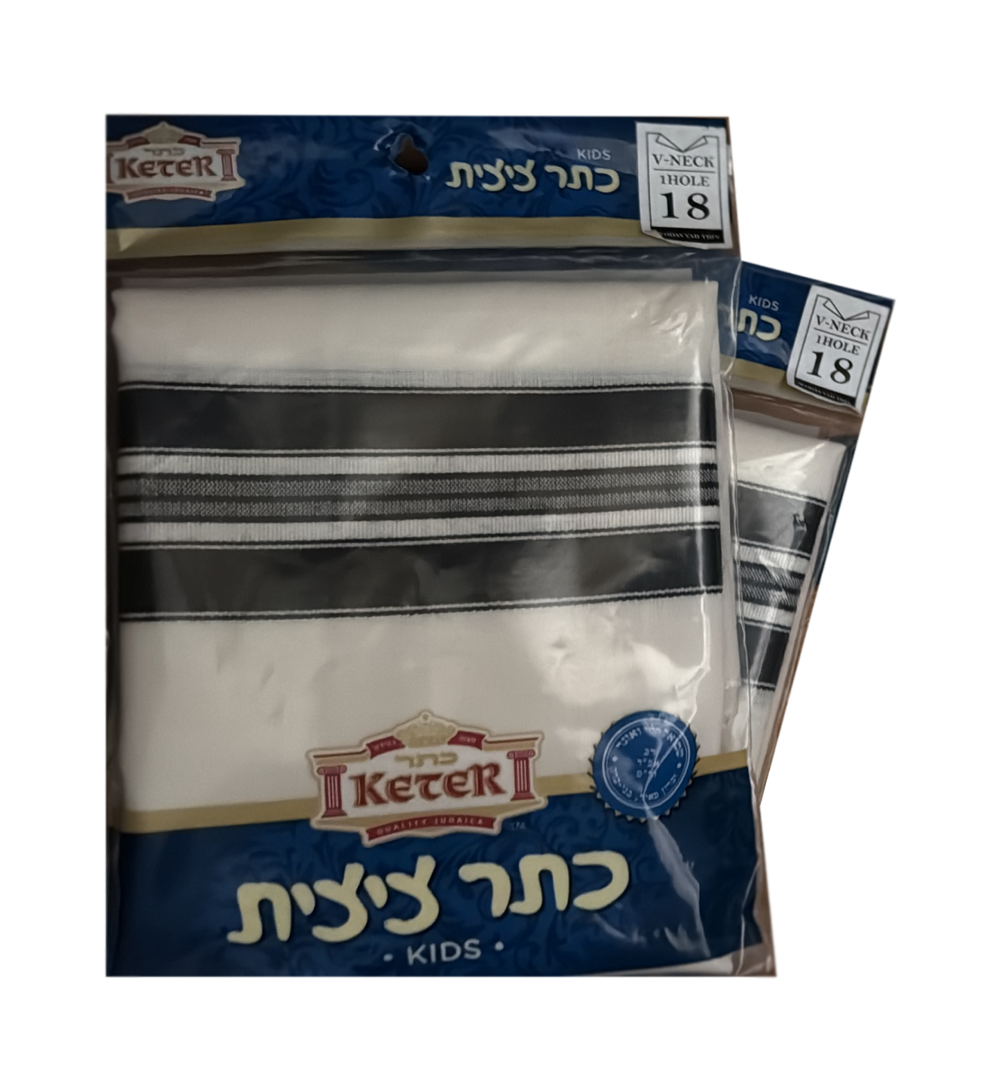 Keter Wool Tzitzis - Ashkenaz Size 18 V-Neck (Kids)