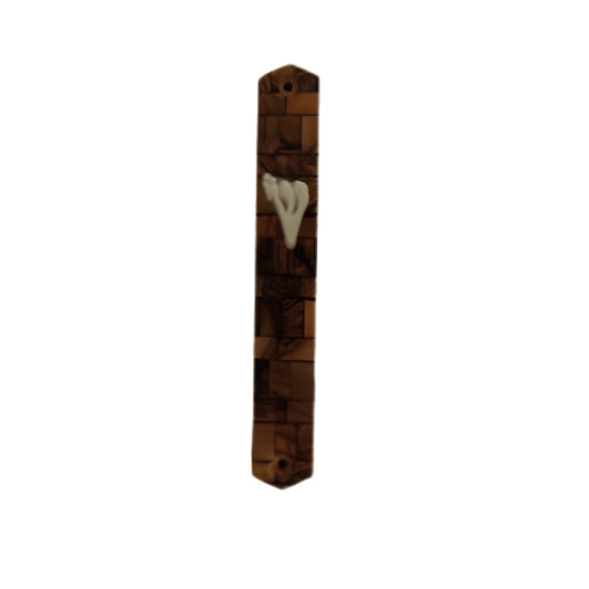 Olive Wood Mezuzah Case Kotel Print 10cm