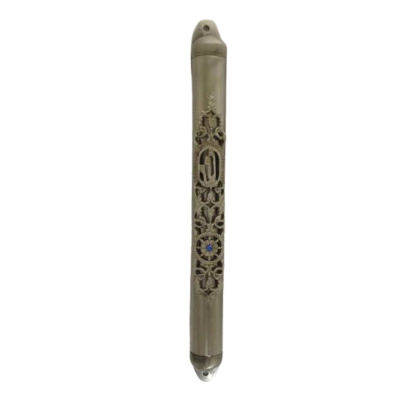 Pewter Mezuzah Case Floral Design 12cm