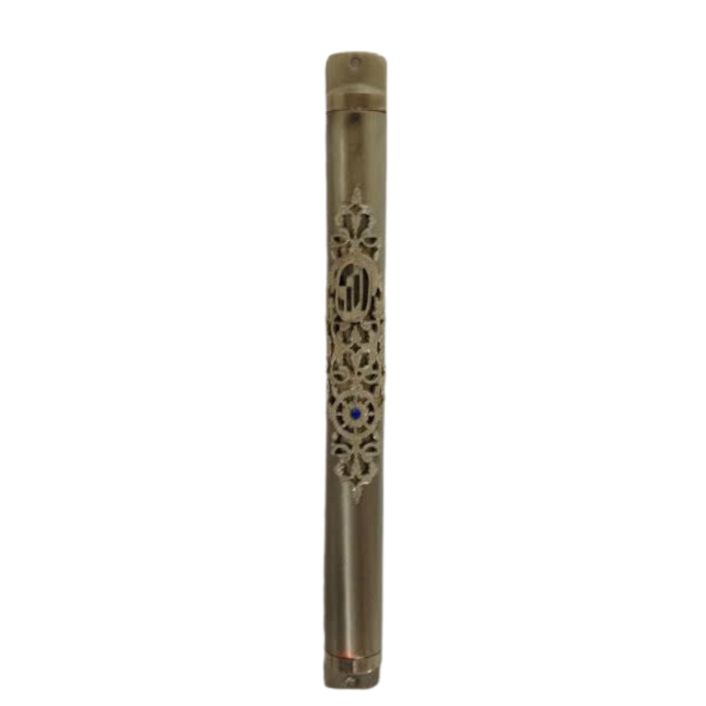 Pewter Mezuzah Case Floral Design 15cm