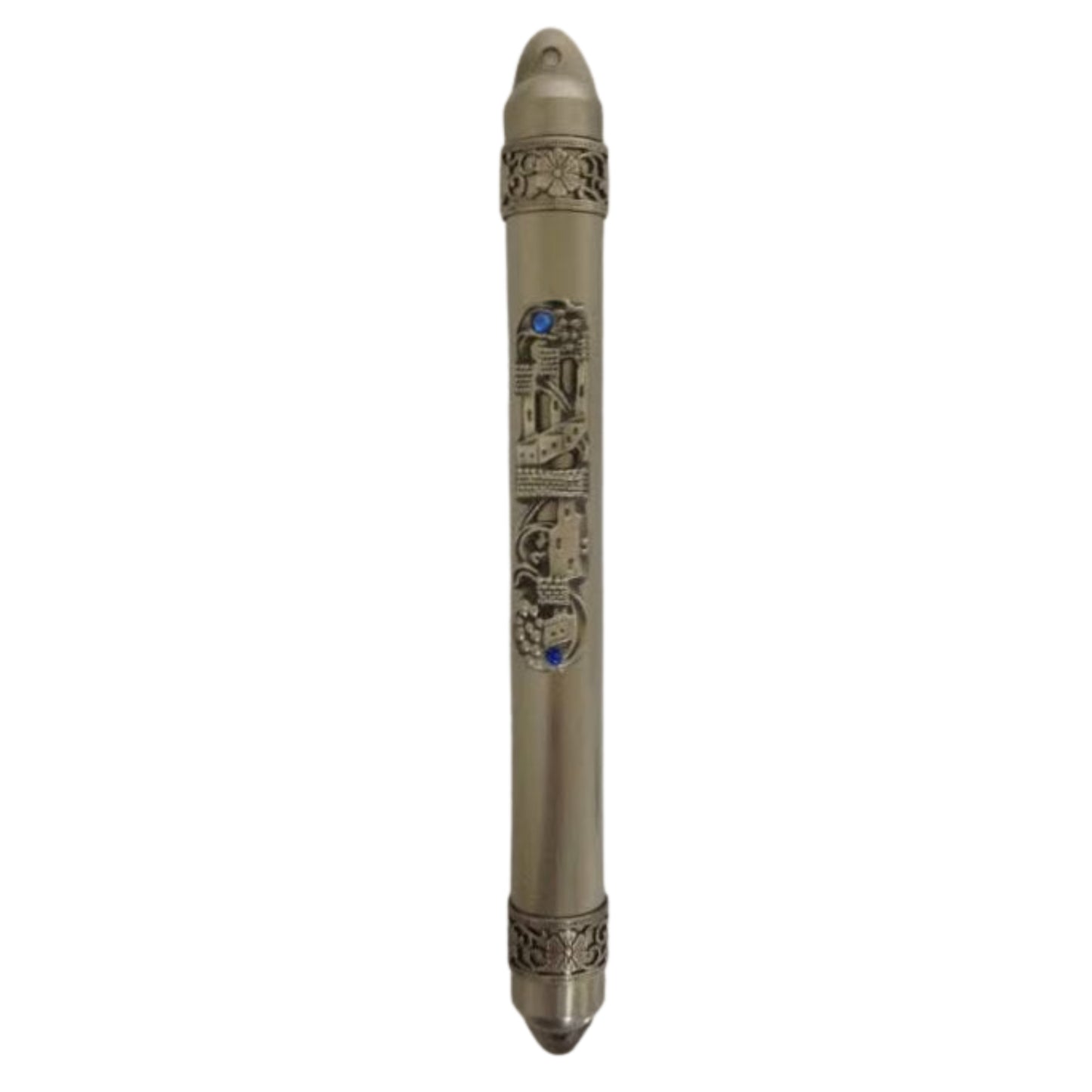 Pewter Mezuzah Case Jerusalem Grape Design 10cm