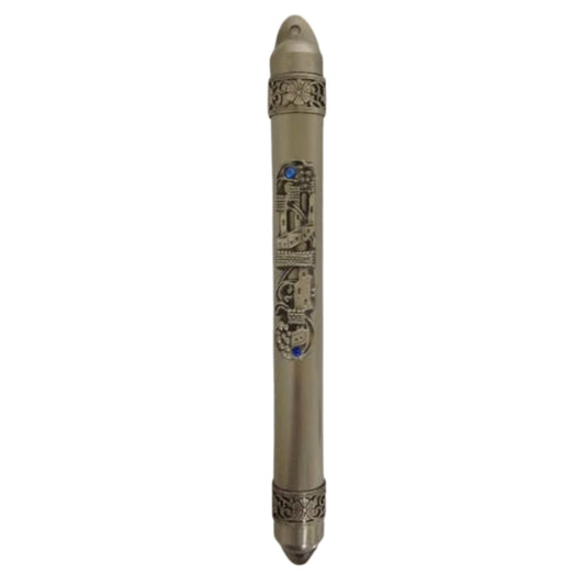 Pewter Mezuzah Case Jerusalem Grape Design 10cm