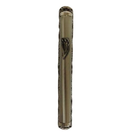Pewter Mezuzah Case Smooth with Base/Border 15cm