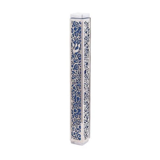 Pomegranate Blue Emanuel Anodized Mezuzah Case w/ Metal Cutout